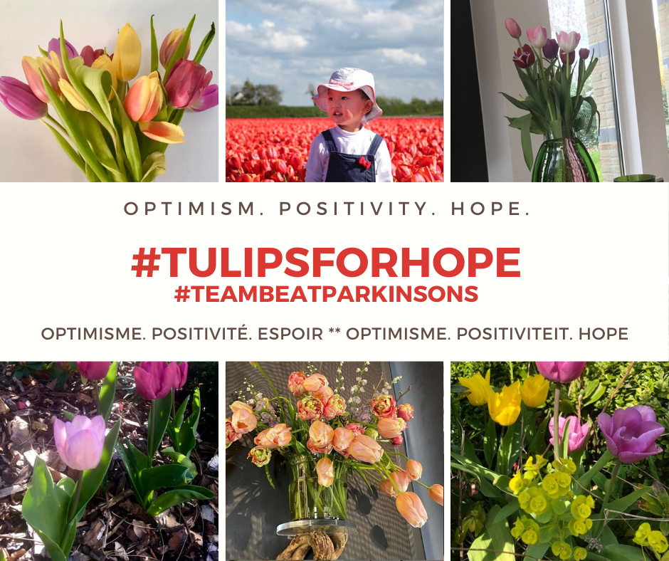 tulipsforhope collage of posted images 8 April 2020 - Demoucelle Parkinson Charity